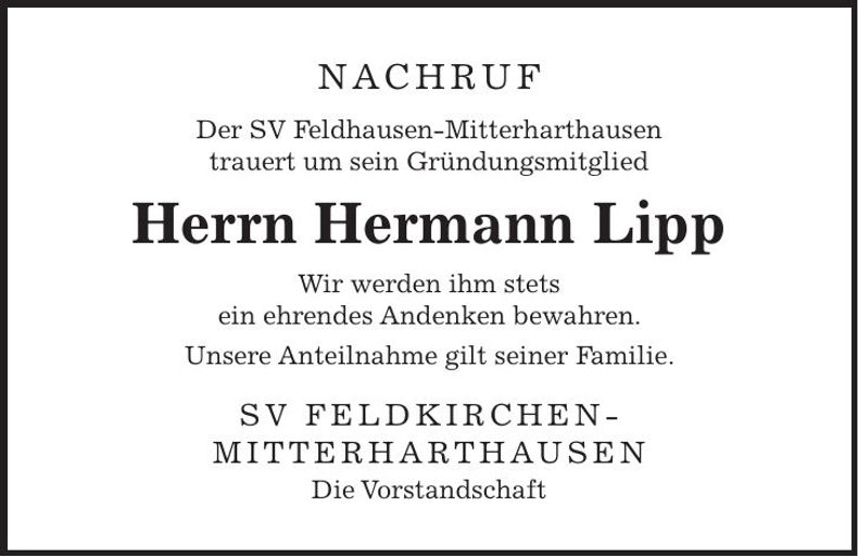 Traueranzeige Hermann Lipp