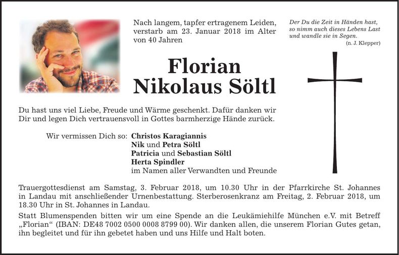 Traueranzeige Florian Nikolaus Söltl