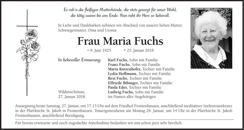 Traueranzeige Maria Fuchs