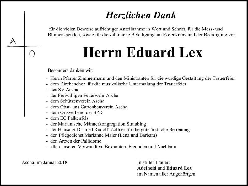 Traueranzeige Eduard Lex