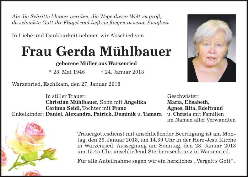 Traueranzeige Gerda Mühlbauer