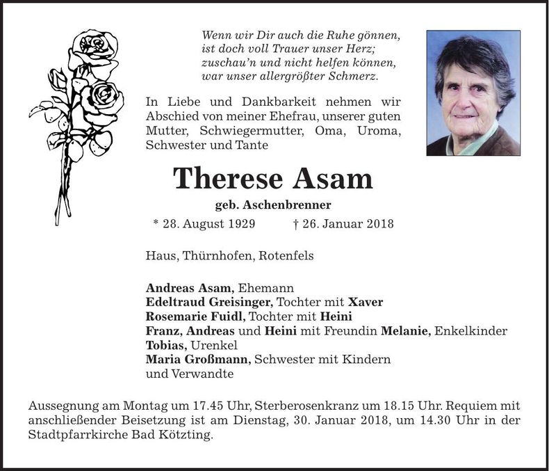 Traueranzeige Therese Asam