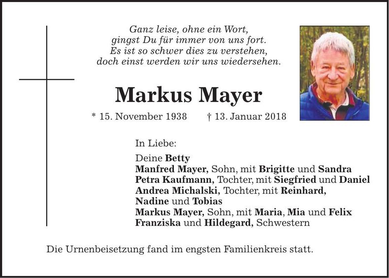 Traueranzeige Markus Mayer