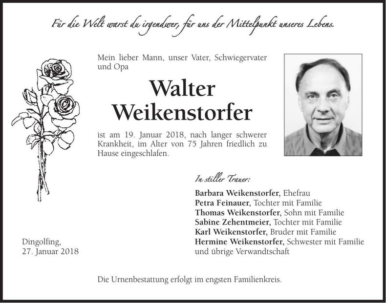 Traueranzeige Walter Weikenstorfer