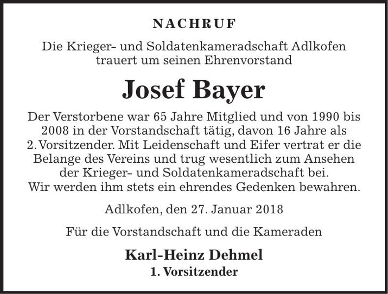 Traueranzeige Josef Baier