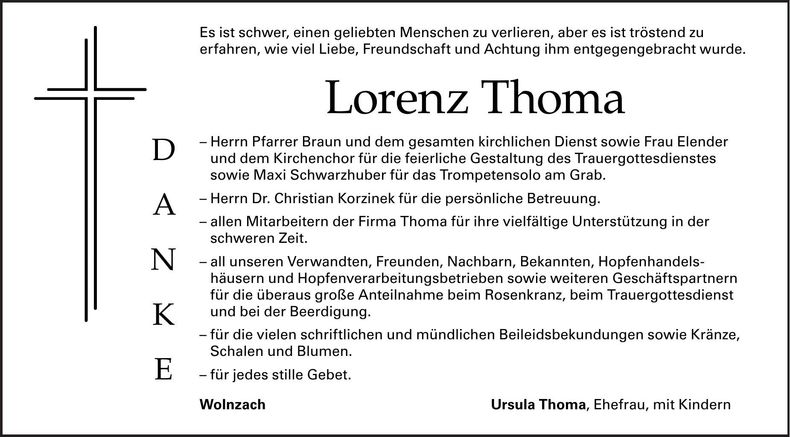 Traueranzeige Lorenz Thoma