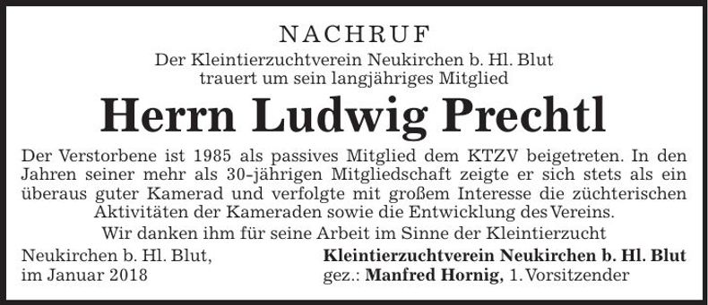 Traueranzeige Ludwig Prechtl