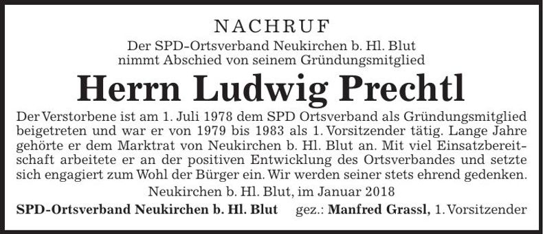 Traueranzeige Ludwig Prechtl