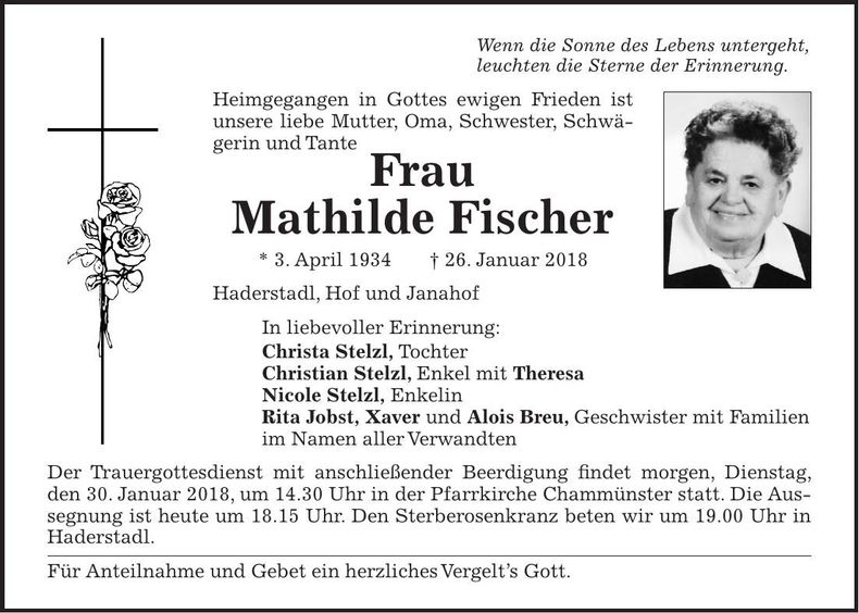 Traueranzeige Mathilde Fischer