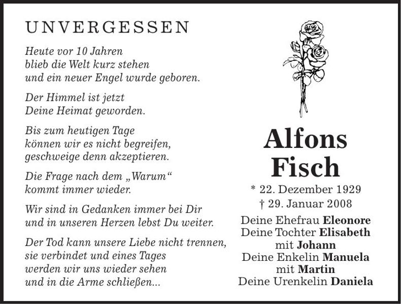 Traueranzeige Alfons Fisch