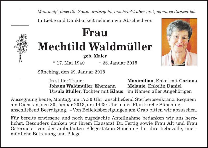 Traueranzeige Mechthild Waldmüller