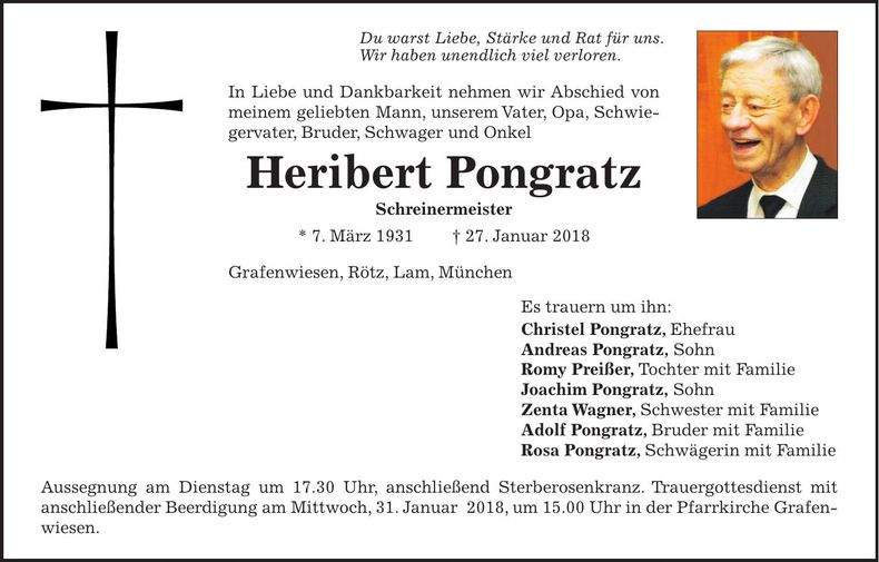 Traueranzeige Heribert Pongratz