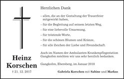 Traueranzeige Heinz Korschen