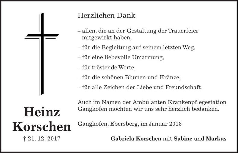 Traueranzeige Heinz Korschen