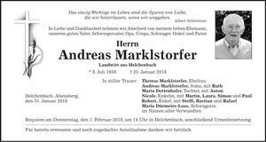 Traueranzeige Andreas Marklstorfer