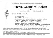 Traueranzeige Gottfried Pleban