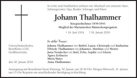 Traueranzeige Johann Thalhammer