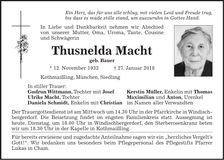Traueranzeige Thusnelda Macht