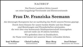Traueranzeige Franziska Seemann
