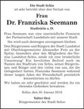Traueranzeige Franziska Seemann