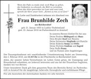 Traueranzeige Brunhilde Zech