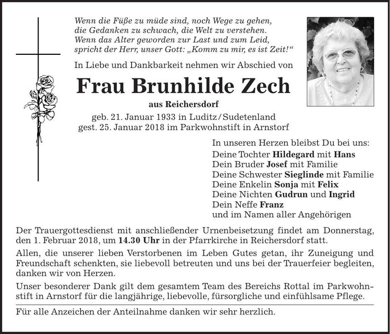 Traueranzeige Brunhilde Zech