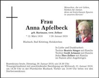 Traueranzeige Anna Apfelbeck