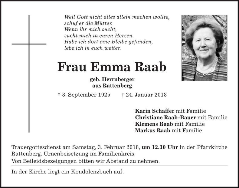 Traueranzeige Raab Emma