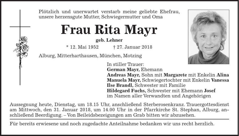 Traueranzeige Rita Mayr