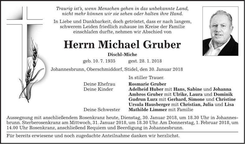 Traueranzeige Michael Gruber