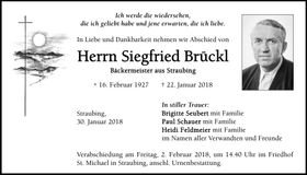 Traueranzeige Siegfried Brückl