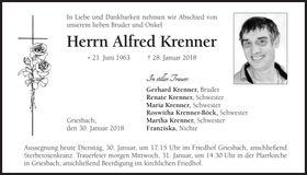 Traueranzeige Alfred Krenner