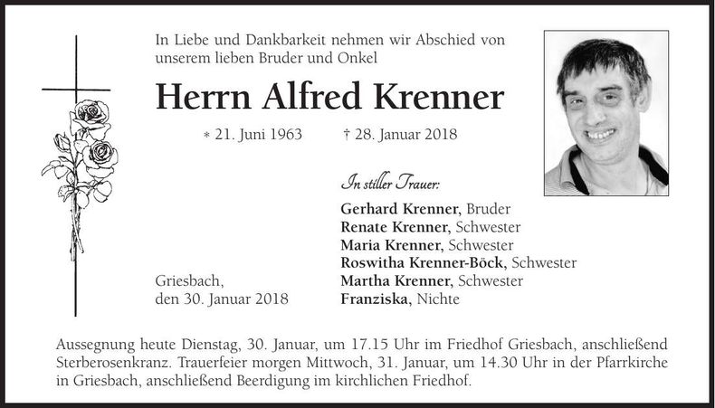 Traueranzeige Alfred Krenner