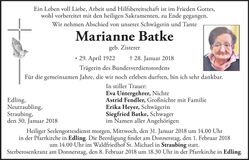 Traueranzeige Marianne Batke