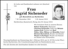 Traueranzeige Ingrid Sicheneder
