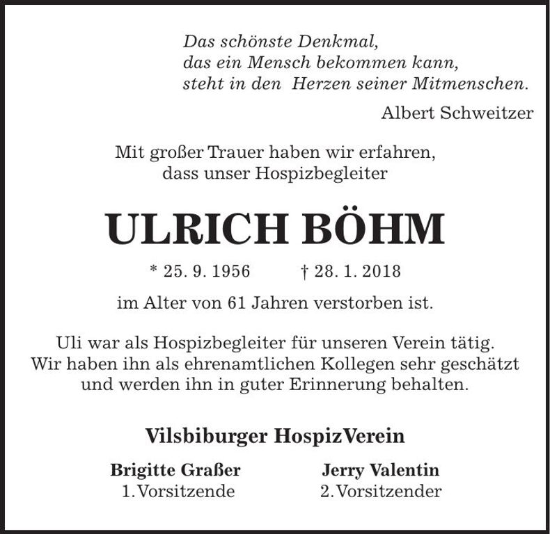 Traueranzeige Ulrich Böhm