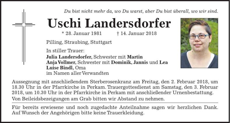Traueranzeige Uschi Landersdorfer