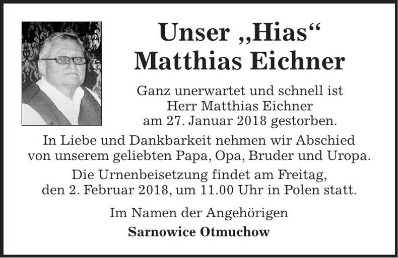 Traueranzeige Matthias Eichner