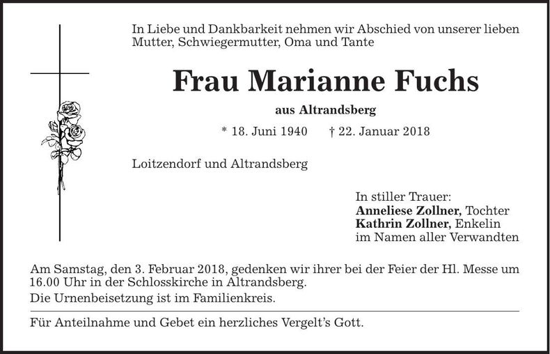 Traueranzeige Marianne Fuchs