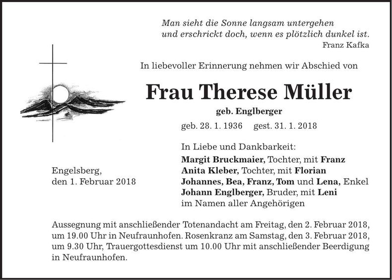 Traueranzeige Therese Müller