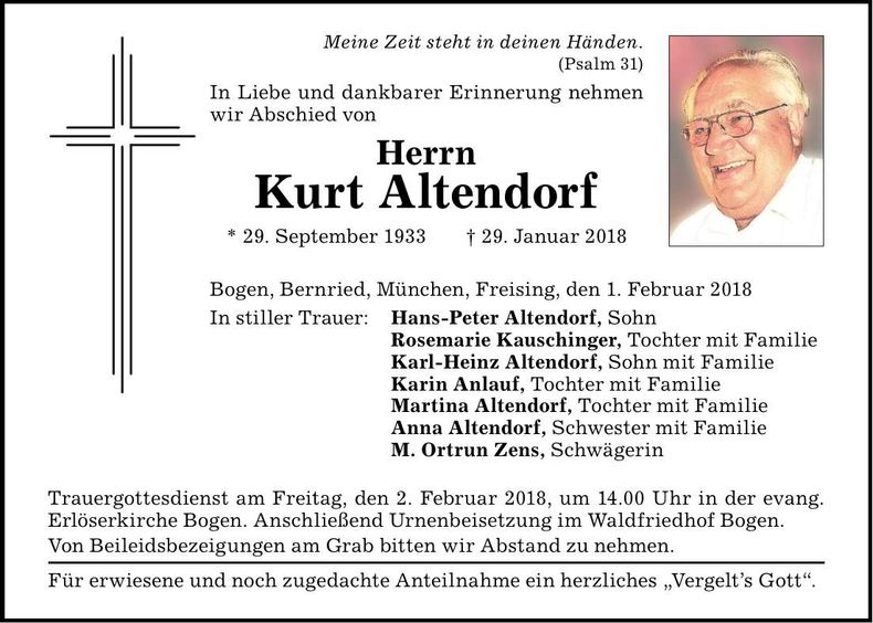 Traueranzeige Kurt Altendorf