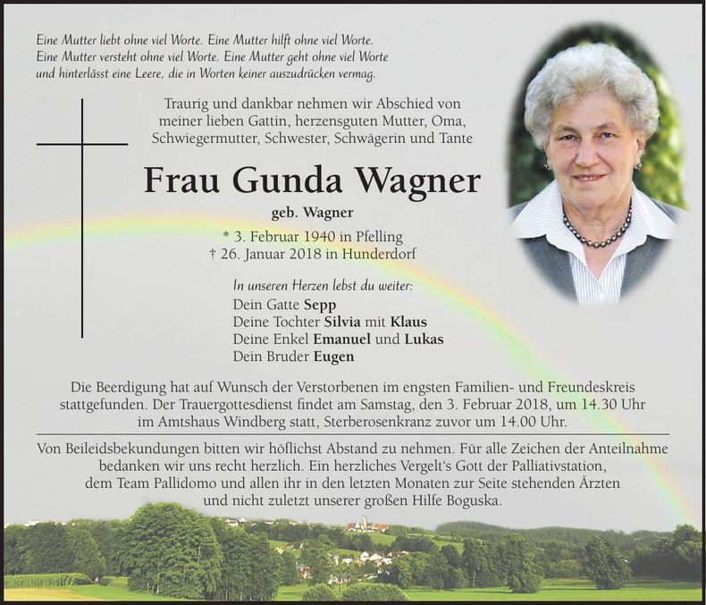 Traueranzeige Gunda Wagner