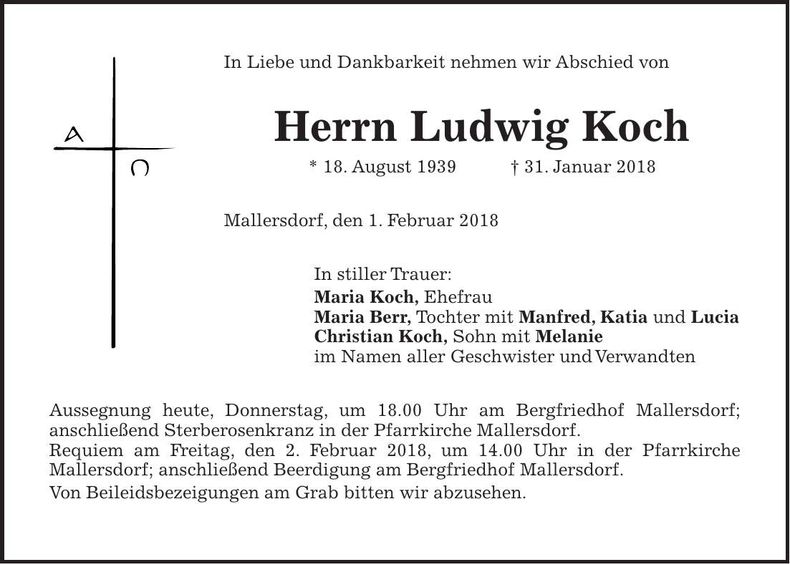 Traueranzeige Ludwig Koch