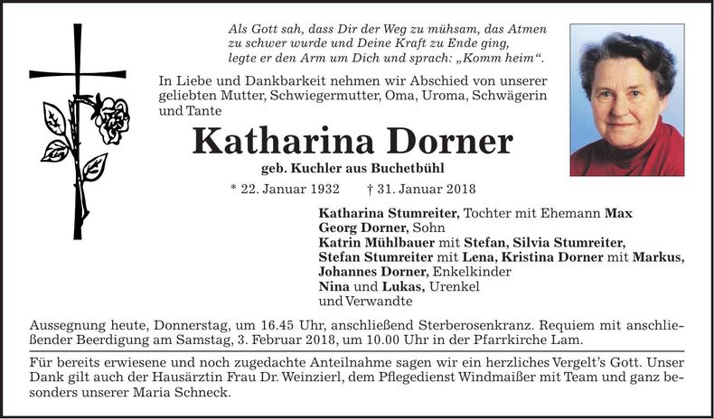 Traueranzeige Katharina Dorner
