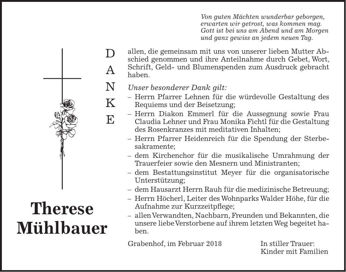 Traueranzeige Therese Mühlbauer