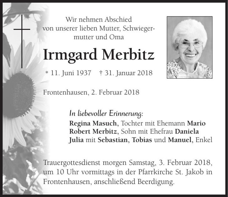 Traueranzeige Irmgard Masuch