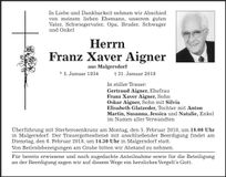 Traueranzeige Franz Xaver Aigner