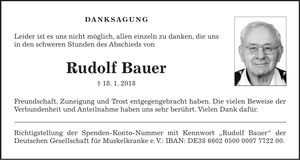 Traueranzeige Siegfried Bauer