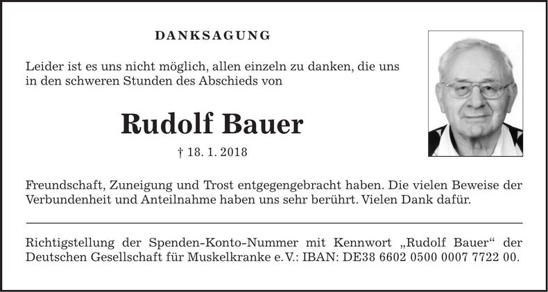 Traueranzeige Siegfried Bauer