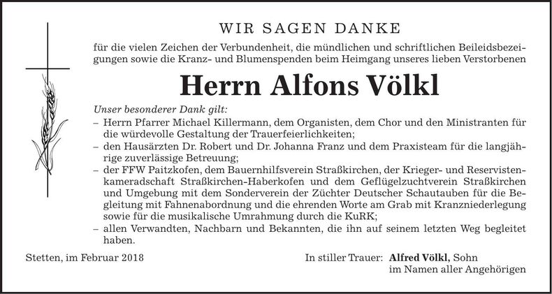 Traueranzeige Alfons Völkl